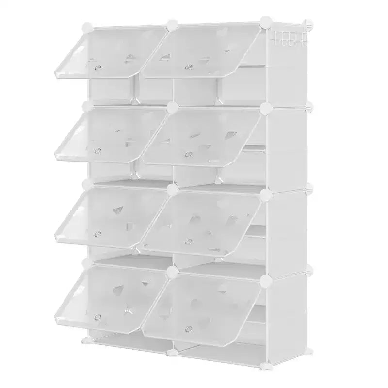 8-Tier Large Capacity Shoe Rack Organizer with Hooks, Easy DIY Assembly, Shoe Storage Cabinet for Closet Hallway Bedroom