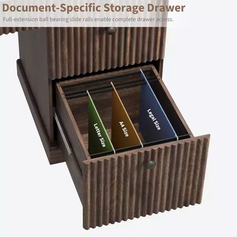 Fluted Home Office Desk Storage,54 in Modern Executive Desk with Charging Station,Wooden Computer Writing Desk with File Cabinet & Drawers