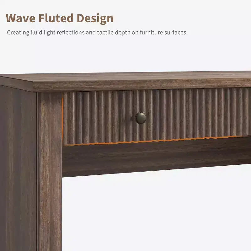 Fluted Home Office Desk Storage,54 in Modern Executive Desk with Charging Station,Wooden Computer Writing Desk with File Cabinet & Drawers