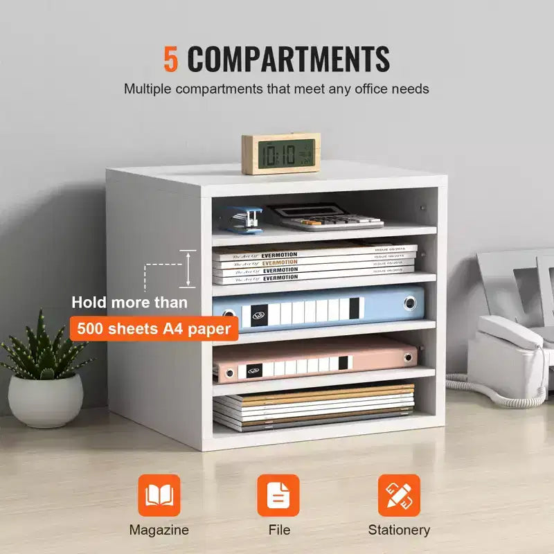 5-Compartment Desktop Literature Organizer Adjustable Shelf Mail Sorter