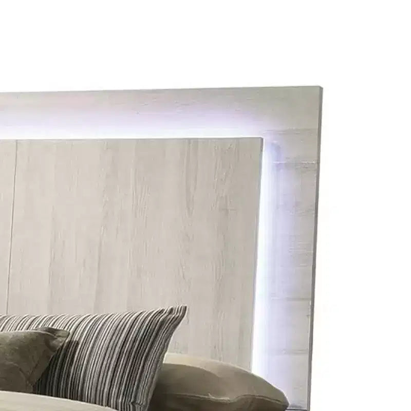 Royal Hampton Queen Size Bed W Led On Headboard, Antique White Wash Finsih