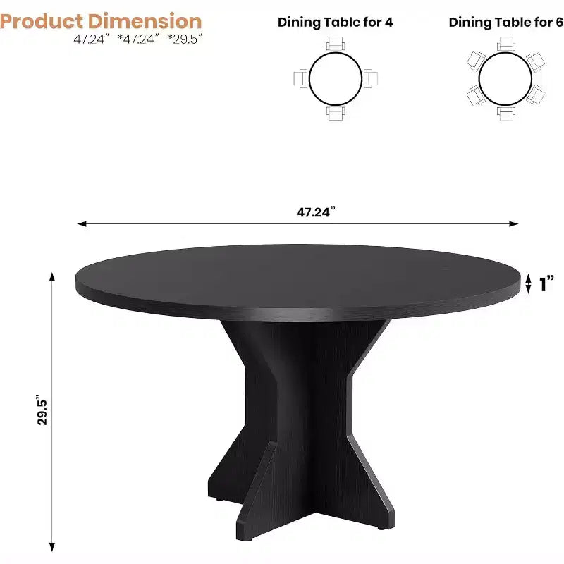 Round Dining Table for 4-6 People,47 Circle Kitchen Dinner Table with Sturdy Pedestal Base,Small Spaces Dinning Room Furniture for Living Room