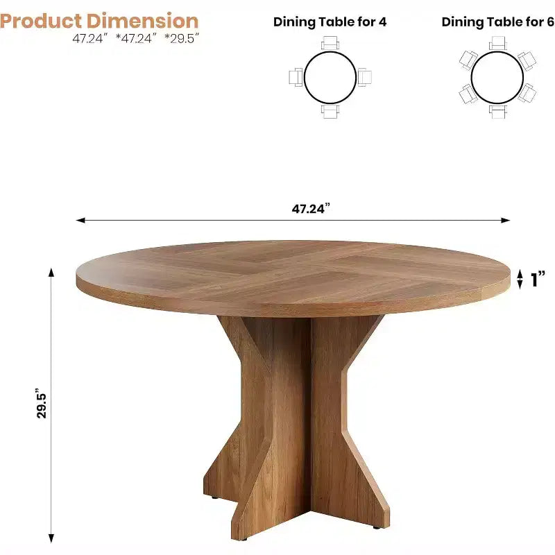 Round Dining Table for 4-6 People,47 Circle Kitchen Dinner Table with Sturdy Pedestal Base,Small Spaces Dinning Room Furniture for Living Room