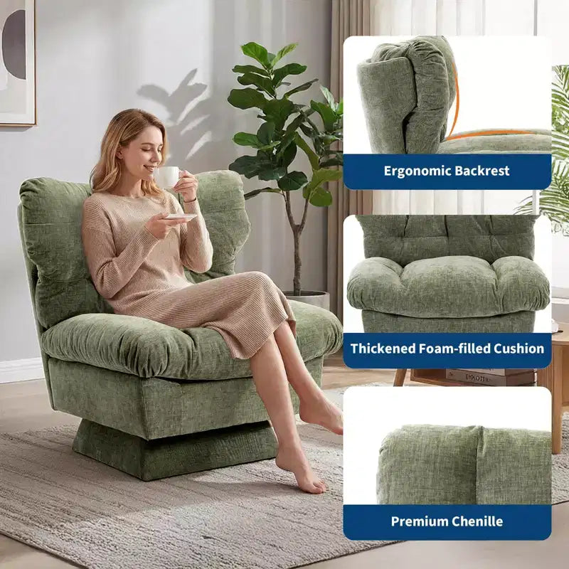 360 Swivel Accent Chair, Chenille Upholstered Reading Lounge Chair with Thick Cushion for Living Room or Bedroom