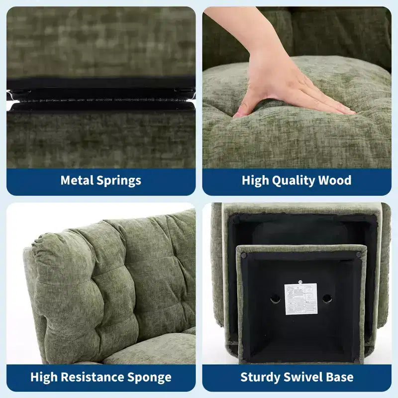 360 Swivel Accent Chair, Chenille Upholstered Reading Lounge Chair with Thick Cushion for Living Room or Bedroom