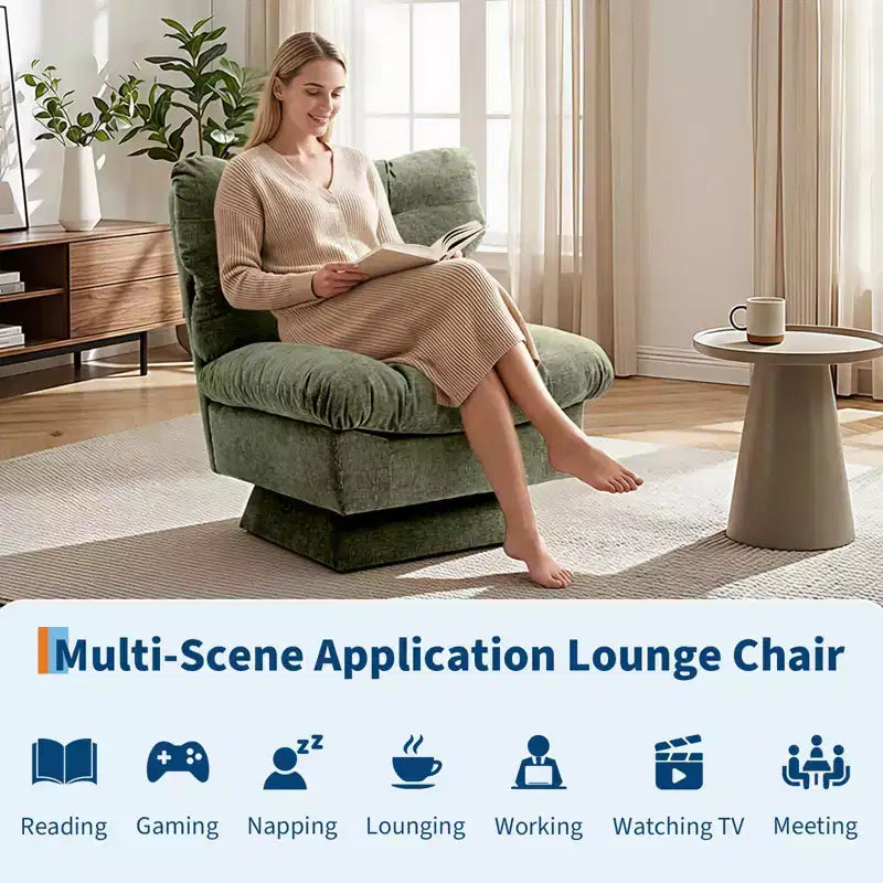 360 Swivel Accent Chair, Chenille Upholstered Reading Lounge Chair with Thick Cushion for Living Room or Bedroom