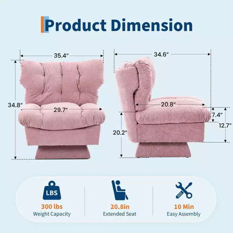 360 Swivel Accent Chair, Chenille Upholstered Reading Lounge Chair with Thick Cushion for Living Room or Bedroom