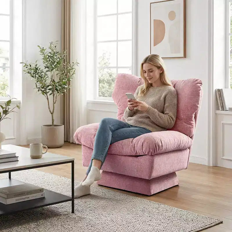 360 Swivel Accent Chair, Chenille Upholstered Reading Lounge Chair with Thick Cushion for Living Room or Bedroom
