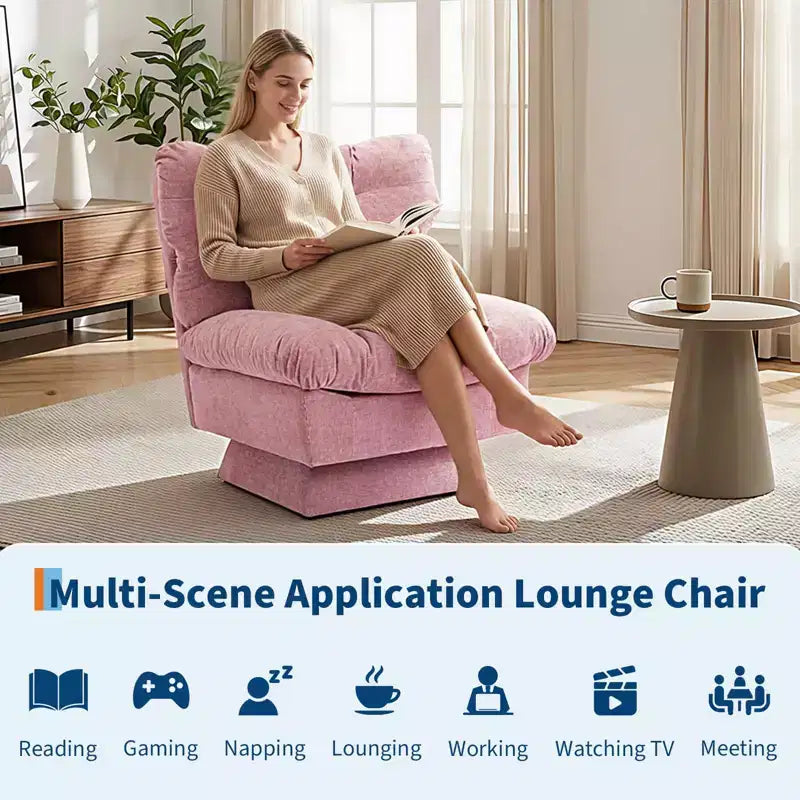 360 Swivel Accent Chair, Chenille Upholstered Reading Lounge Chair with Thick Cushion for Living Room or Bedroom