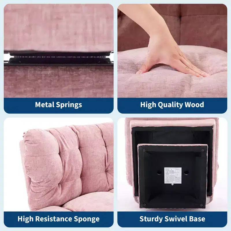 360 Swivel Accent Chair, Chenille Upholstered Reading Lounge Chair with Thick Cushion for Living Room or Bedroom