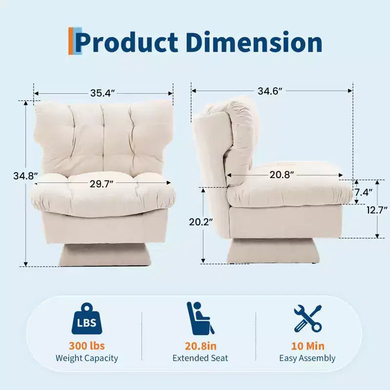 360 Swivel Accent Chair, Chenille Upholstered Reading Lounge Chair with Thick Cushion for Living Room or Bedroom