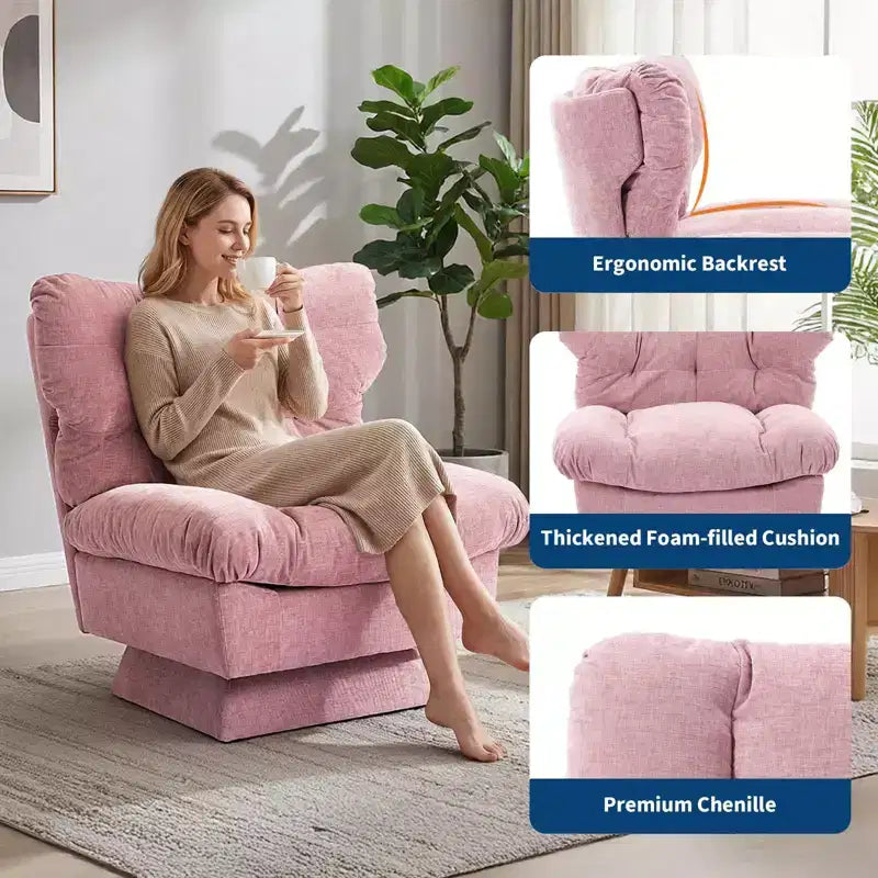 360 Swivel Accent Chair, Chenille Upholstered Reading Lounge Chair with Thick Cushion for Living Room or Bedroom