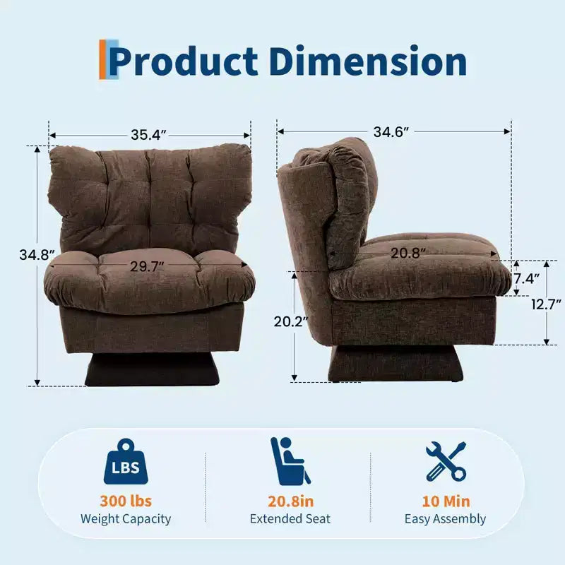 360 Swivel Accent Chair, Chenille Upholstered Reading Lounge Chair with Thick Cushion for Living Room or Bedroom