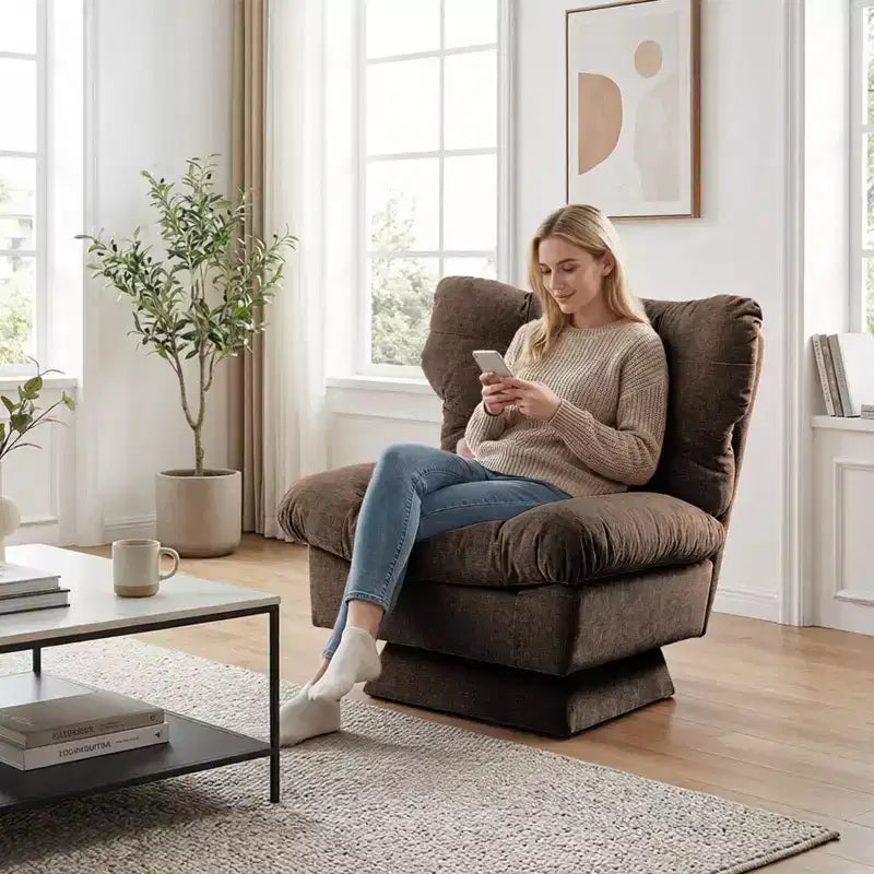 360 Swivel Accent Chair, Chenille Upholstered Reading Lounge Chair with Thick Cushion for Living Room or Bedroom