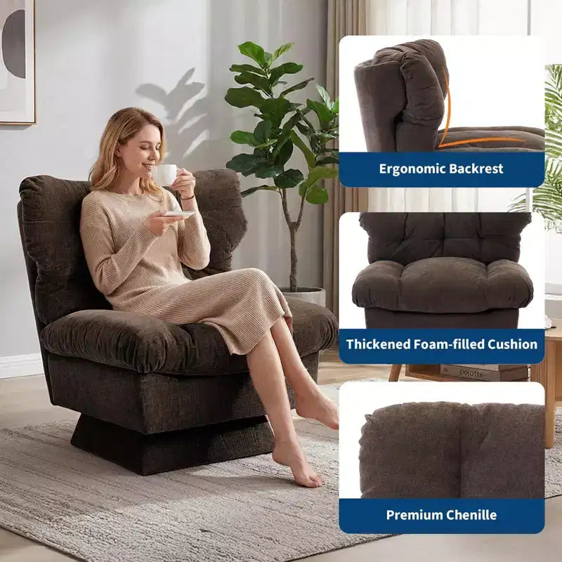 360 Swivel Accent Chair, Chenille Upholstered Reading Lounge Chair with Thick Cushion for Living Room or Bedroom