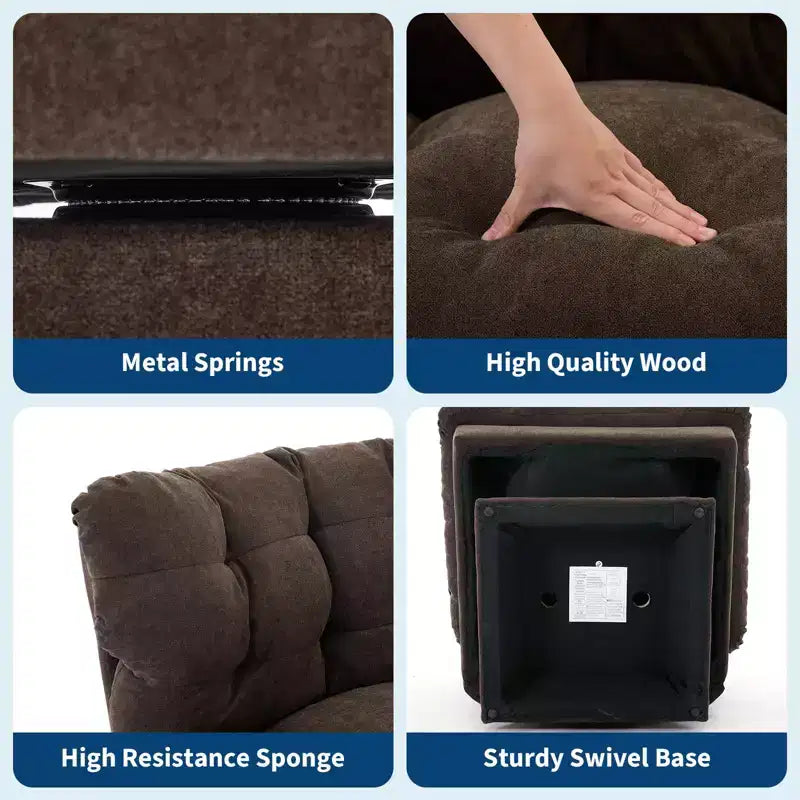 360 Swivel Accent Chair, Chenille Upholstered Reading Lounge Chair with Thick Cushion for Living Room or Bedroom
