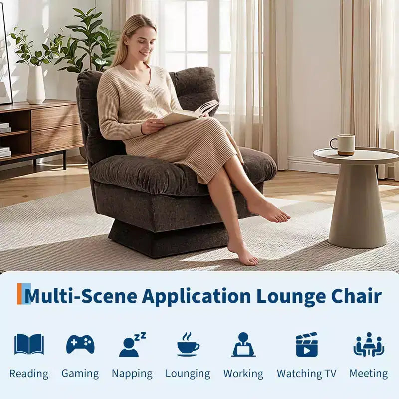 360 Swivel Accent Chair, Chenille Upholstered Reading Lounge Chair with Thick Cushion for Living Room or Bedroom