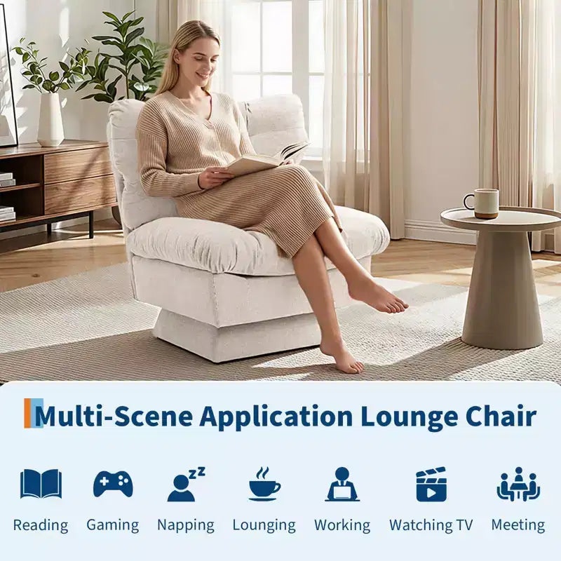 360 Swivel Accent Chair, Chenille Upholstered Reading Lounge Chair with Thick Cushion for Living Room or Bedroom
