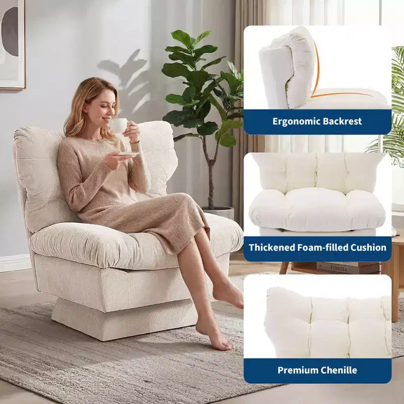 360 Swivel Accent Chair, Chenille Upholstered Reading Lounge Chair with Thick Cushion for Living Room or Bedroom
