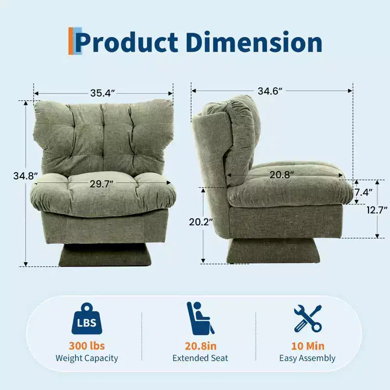360 Swivel Accent Chair, Chenille Upholstered Reading Lounge Chair with Thick Cushion for Living Room or Bedroom