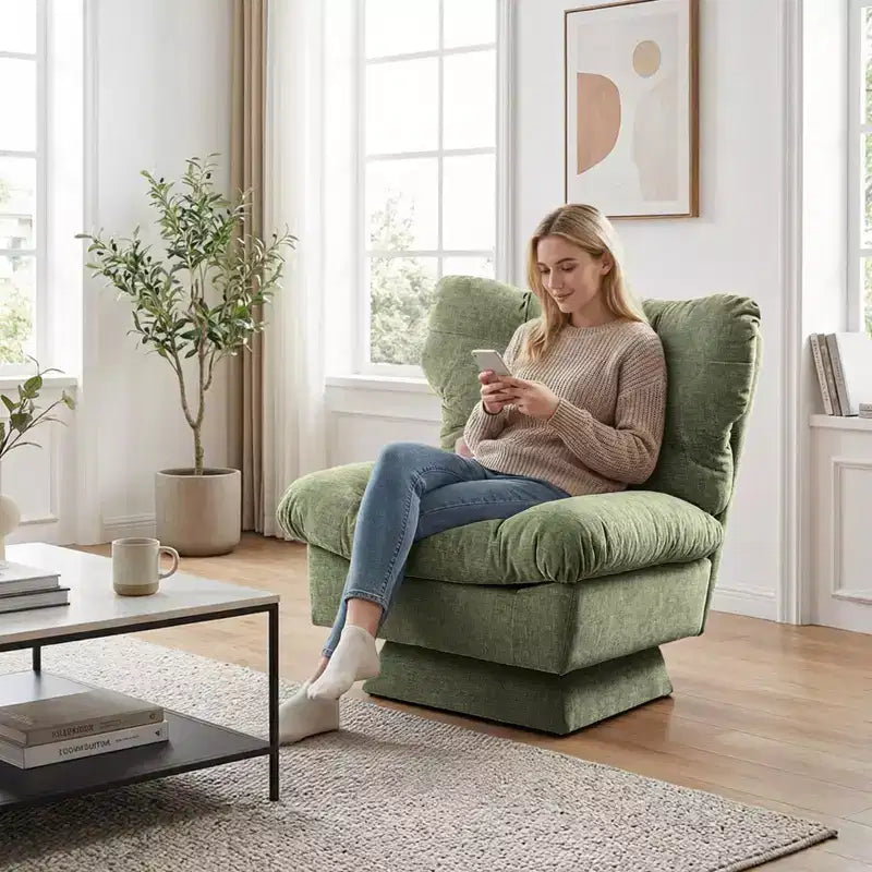 360 Swivel Accent Chair, Chenille Upholstered Reading Lounge Chair with Thick Cushion for Living Room or Bedroom