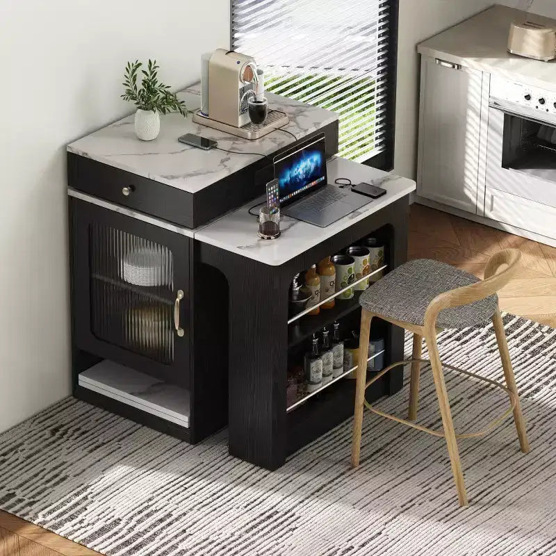 Modern Kitchen Island with Extendable Dining Table, Space-Saving Kitchen Storage Table for Kitchen or Dining Room-Panipeachy