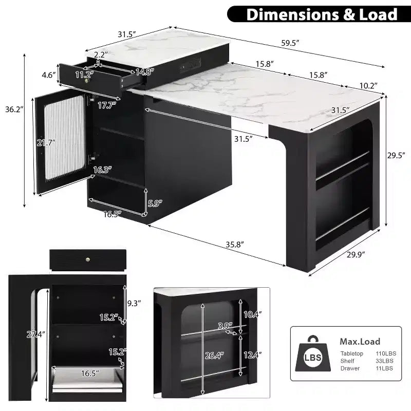 Modern Kitchen Island with Extendable Dining Table, Space-Saving Kitchen Storage Table for Kitchen or Dining Room-Panipeachy