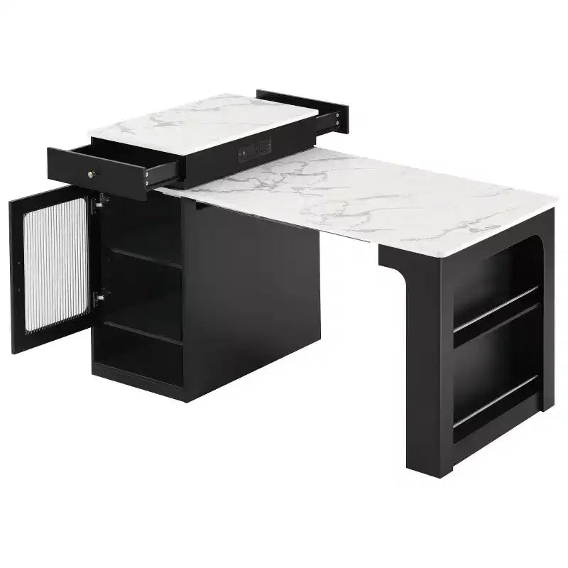 Modern Kitchen Island with Extendable Dining Table, Space-Saving Kitchen Storage Table for Kitchen or Dining Room-Panipeachy