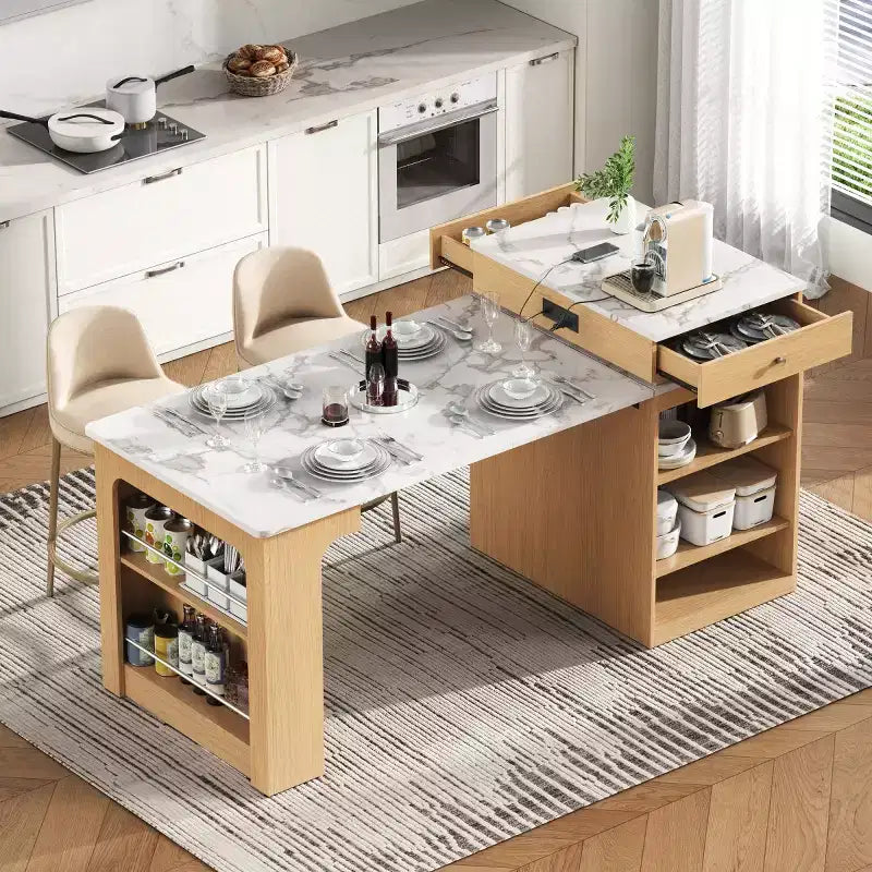 Modern Kitchen Island with Extendable Dining Table, Space-Saving Kitchen Storage Table for Kitchen or Dining Room-Panipeachy