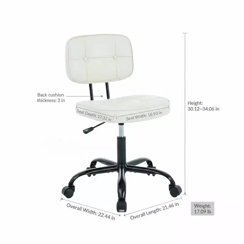 Armless PU Leather Office Chair, Thickened Cushion Roller Chair for Small Home Spaces
