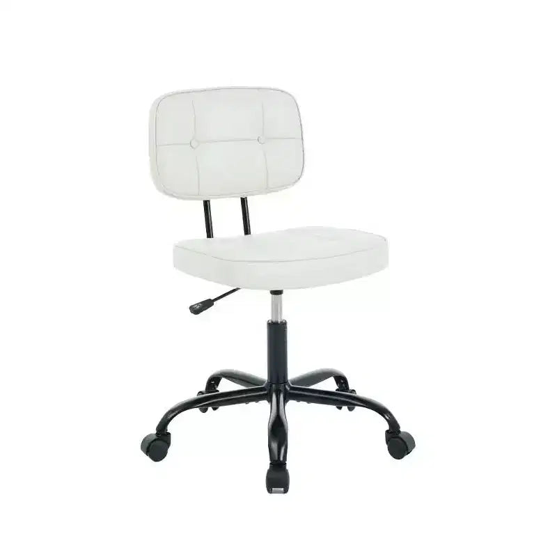 Chaise de bureau sans accoudoirs en cuir PU, chaise à roulettes avec coussin épais pour petits espaces domestiques
