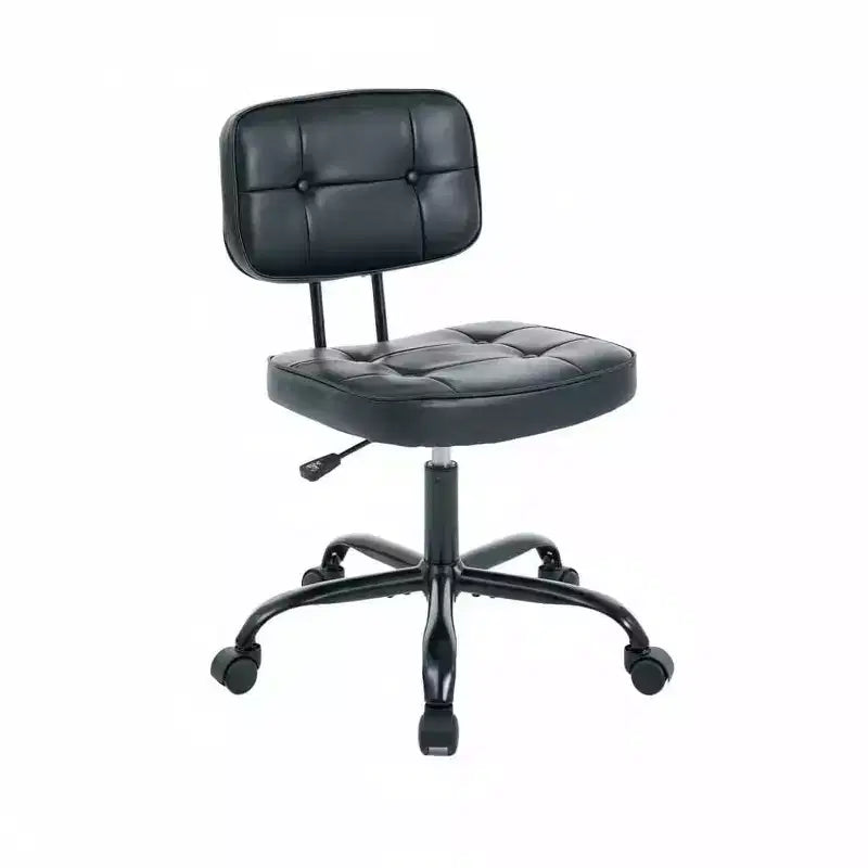 Armless PU Leather Office Chair, Thickened Cushion Roller Chair for Small Home Spaces