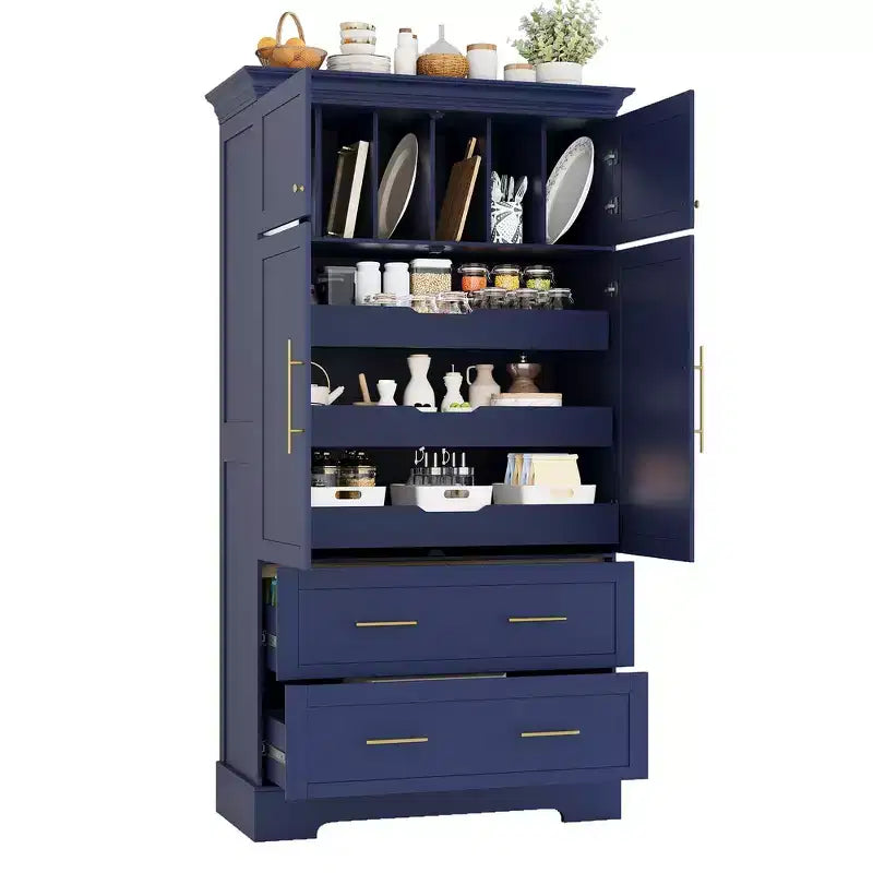 Garde-manger de cuisine autoportant de 184,4 cm de haut, buffets, grand placard de rangement avec 4 portes