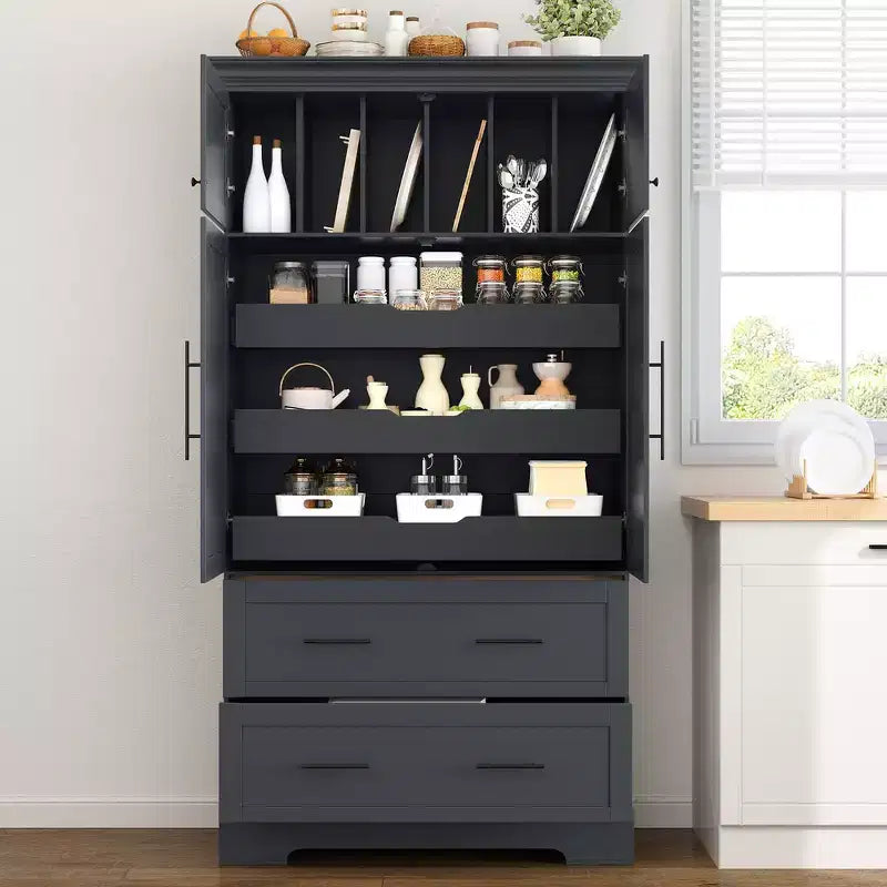 Garde-manger de cuisine autoportant de 184,4 cm de haut, buffets, grand placard de rangement avec 4 portes