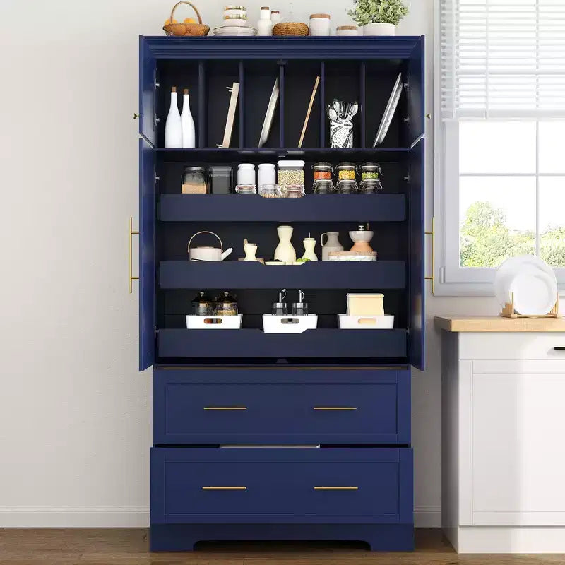 Garde-manger de cuisine autoportant de 184,4 cm de haut, buffets, grand placard de rangement avec 4 portes