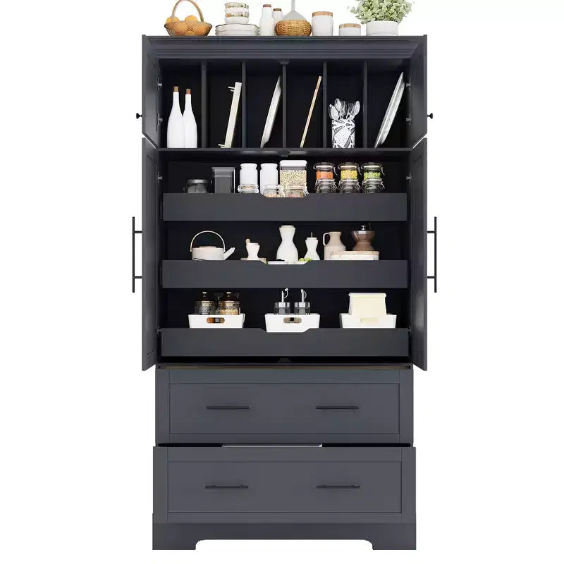 Garde-manger de cuisine autoportant de 184,4 cm de haut, buffets, grand placard de rangement avec 4 portes