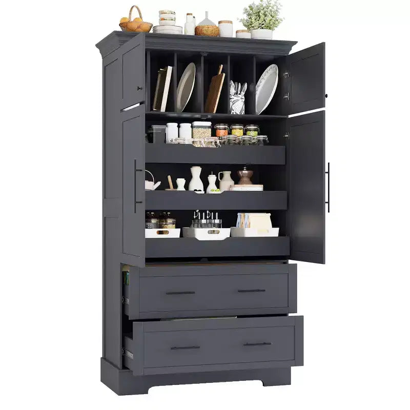 Garde-manger de cuisine autoportant de 184,4 cm de haut, buffets, grand placard de rangement avec 4 portes