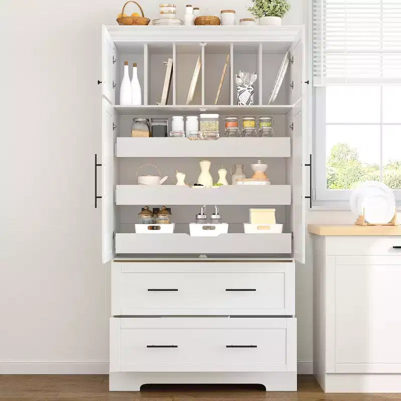 Garde-manger de cuisine autoportant de 184,4 cm de haut, buffets, grand placard de rangement avec 4 portes