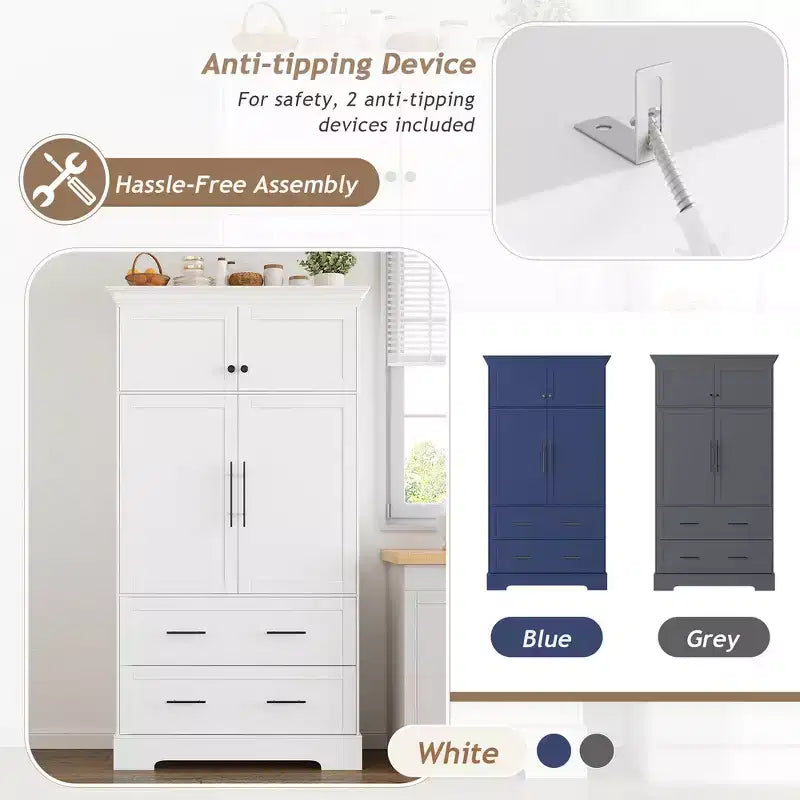Garde-manger de cuisine autoportant de 184,4 cm de haut, buffets, grand placard de rangement avec 4 portes