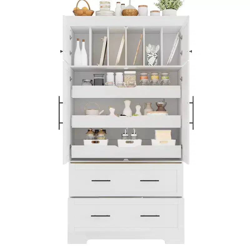Garde-manger de cuisine autoportant de 184,4 cm de haut, buffets, grand placard de rangement avec 4 portes
