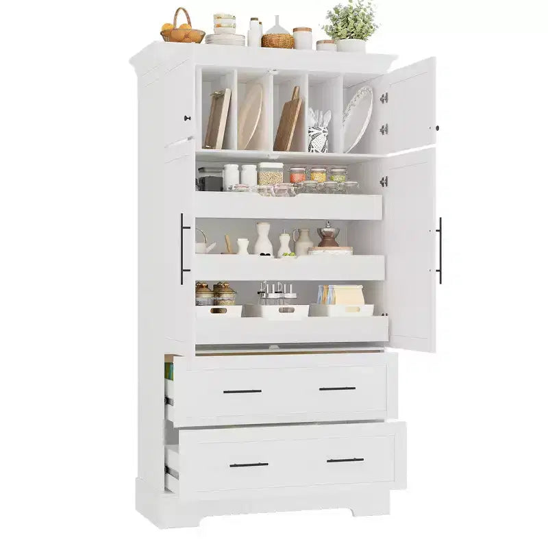 Garde-manger de cuisine autoportant de 184,4 cm de haut, buffets, grand placard de rangement avec 4 portes