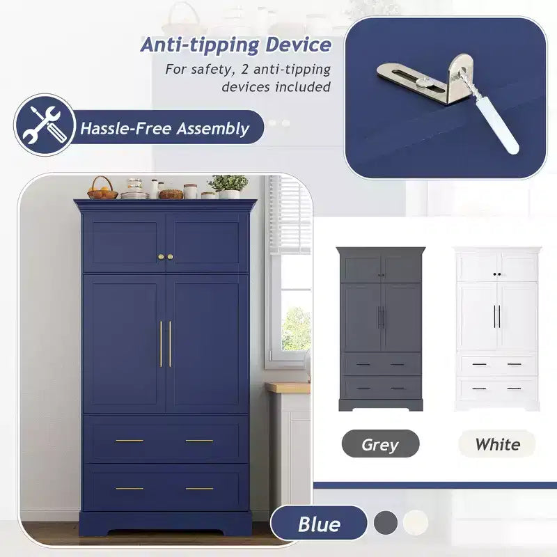 Garde-manger de cuisine autoportant de 184,4 cm de haut, buffets, grand placard de rangement avec 4 portes
