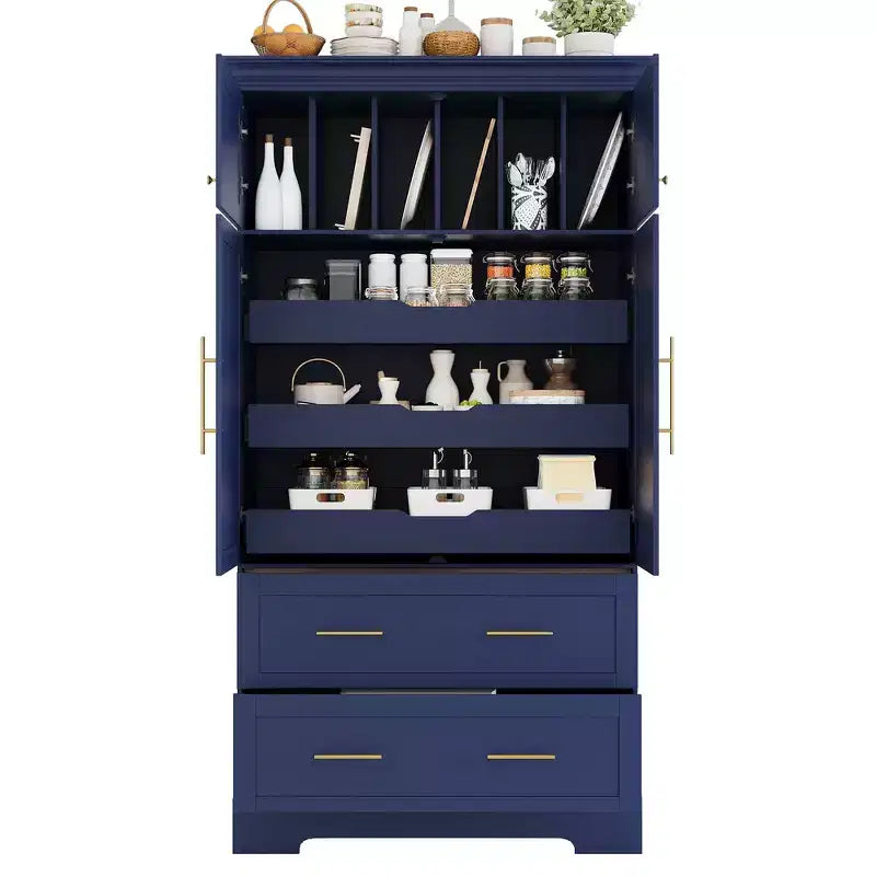 Garde-manger de cuisine autoportant de 184,4 cm de haut, buffets, grand placard de rangement avec 4 portes
