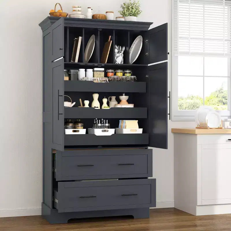 72.6'' Tall Freestanding Kitchen Pantry, Buffets, Large Storage Cabinet Cupboard With 4 Doors