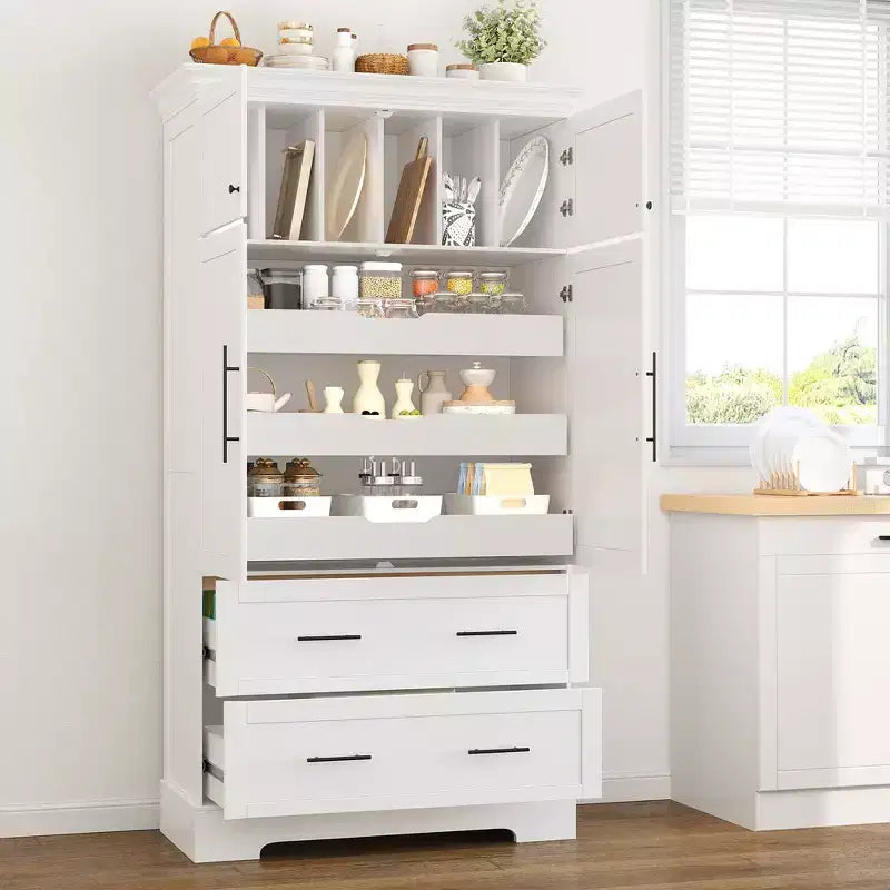 72.6'' Tall Freestanding Kitchen Pantry, Buffets, Large Storage Cabinet Cupboard With 4 Doors