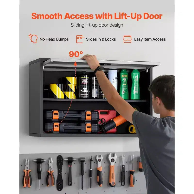 19.7 Metal Wall Cabinet-Up-Flip Door, 240LBS Load,Fit for Garage, Basement, Kitchen, Warehouse Assembly Required