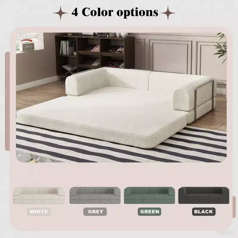 Corduroy Sleeper Sofa Bed,Folding Mattress Couch with Fixed-Shape Frame, 3 Seater Fold Out King Size Futon,No Assembly Floor Couch