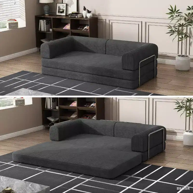 Corduroy Sleeper Sofa Bed,Folding Mattress Couch with Fixed-Shape Frame, 3 Seater Fold Out King Size Futon,No Assembly Floor Couch
