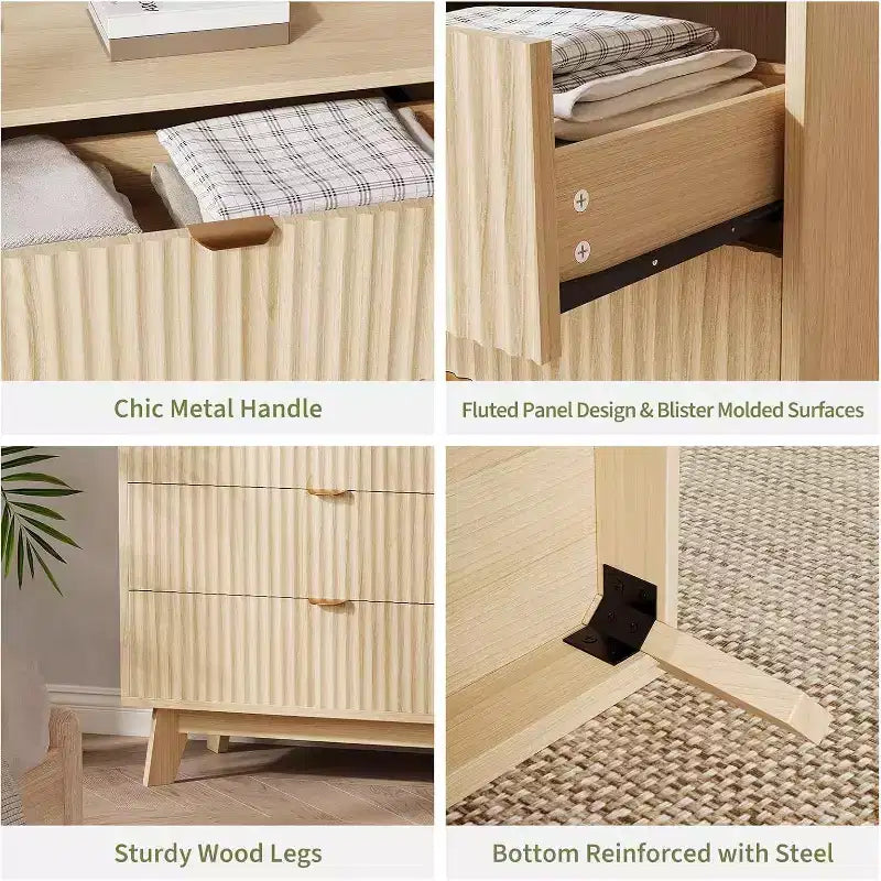 4 Drawer Dressers, Modern Fluted Closet Dressers Chest of Drawers, Wood Storage Dresser Chest of Drawers Organizer for Bedroom Living Room, Hallway