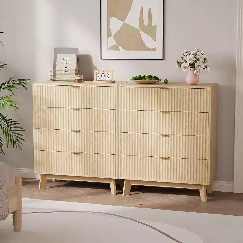 4 Drawer Dressers, Modern Fluted Closet Dressers Chest of Drawers, Wood Storage Dresser Chest of Drawers Organizer for Bedroom Living Room, Hallway